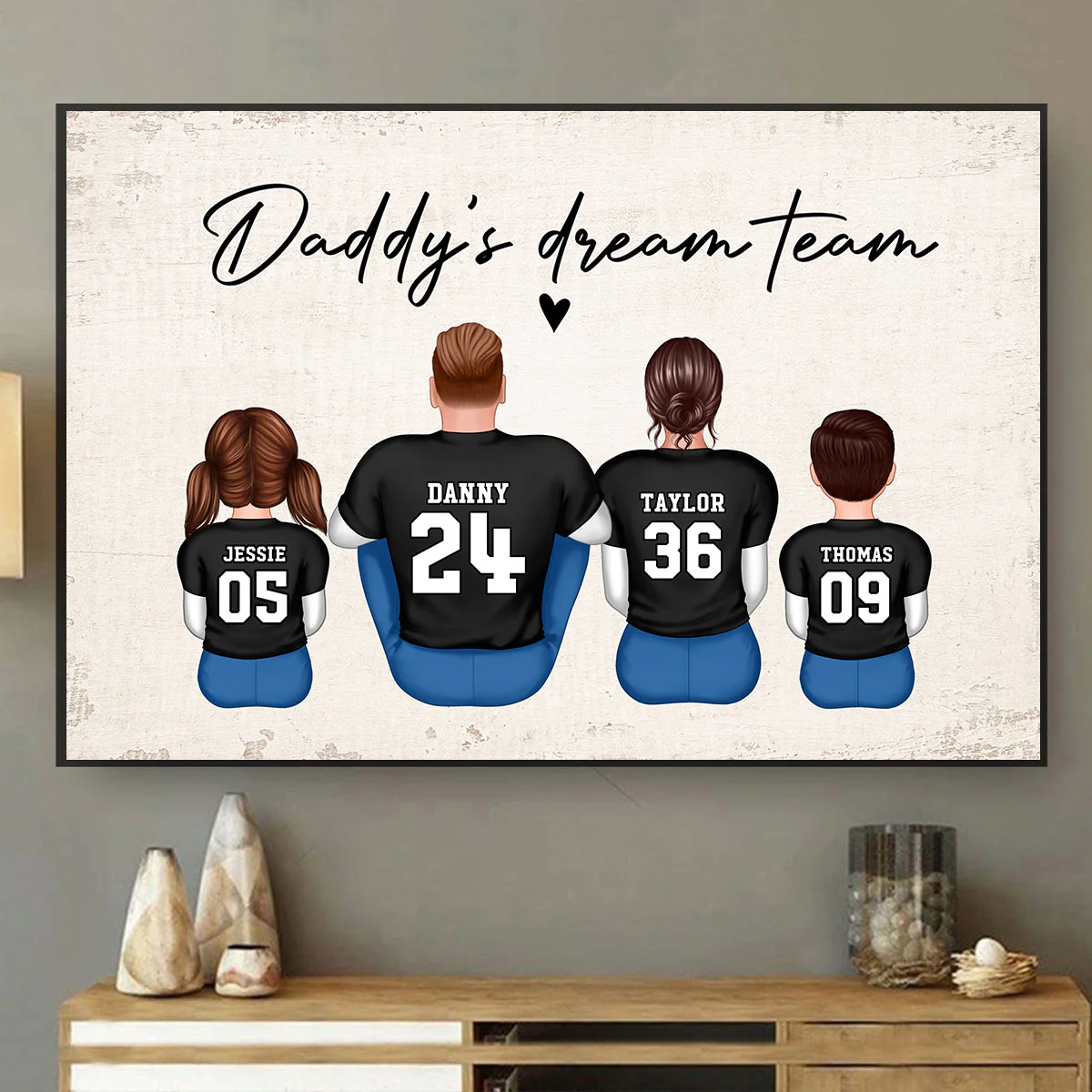 Daddy's Team Football Family Sitting Back View - Personalized Poster - Image 8