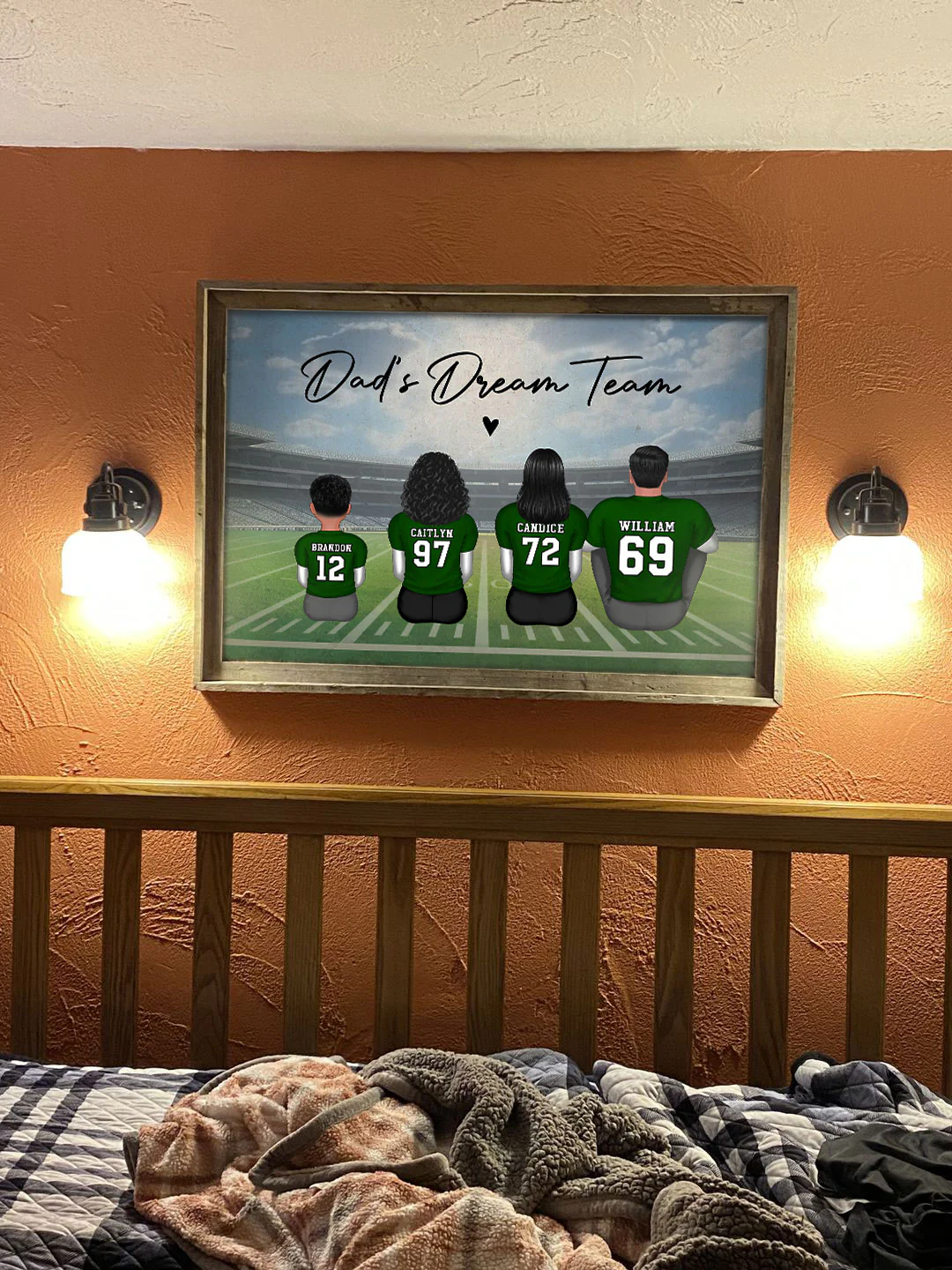 Daddy's Team Football Family Sitting Back View - Personalized Poster - Image 9