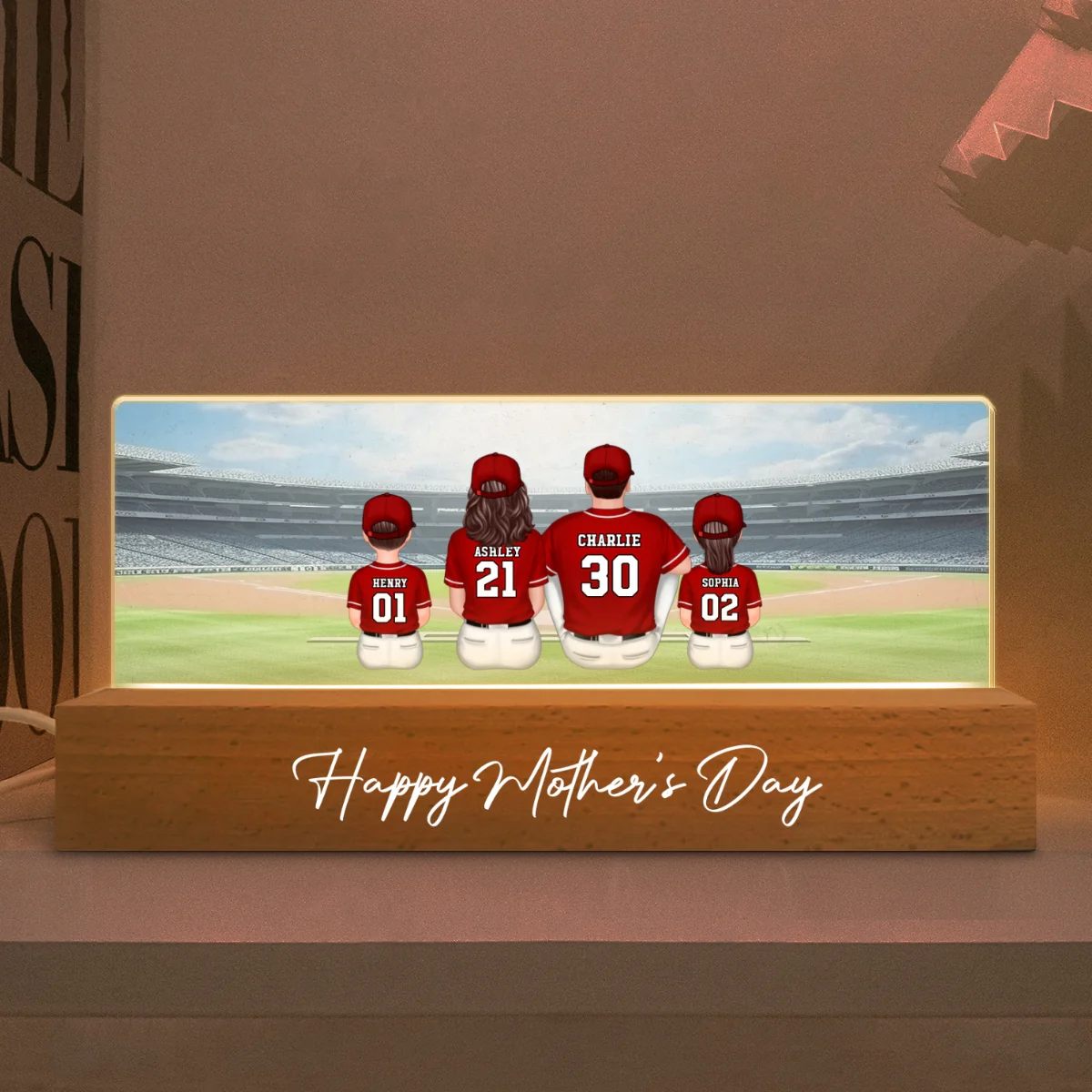Mommy's Team Baseball Family Sitting Personalized Acrylic Block LED Night Light, Gift For Mom, Grandma, Wife - Image 7