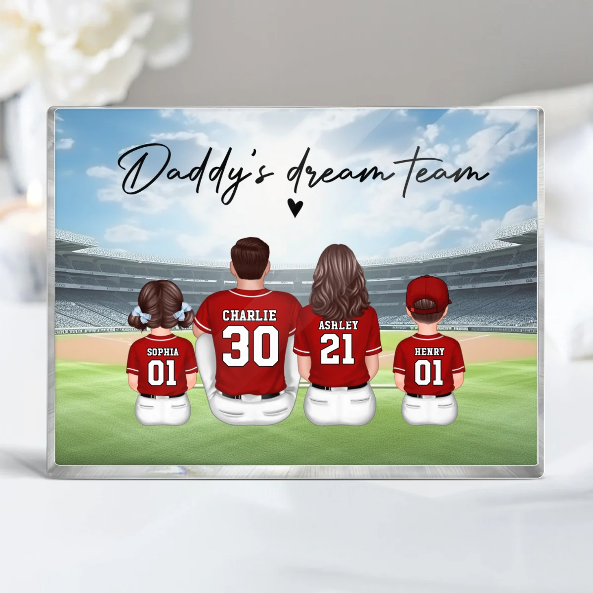 Daddy's Team Baseball Family Sitting Personalized Acrylic Block, Unique Gift for Dad, Gift for Husband - Image 10