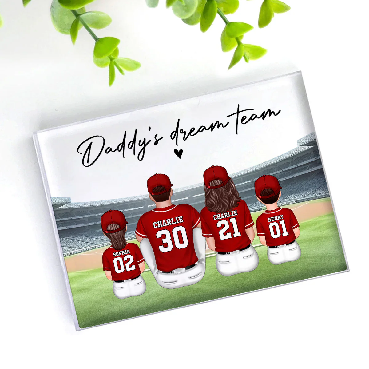 Daddy's Team Baseball Family Sitting Personalized Acrylic Block, Unique Gift for Dad, Gift for Husband - Image 4