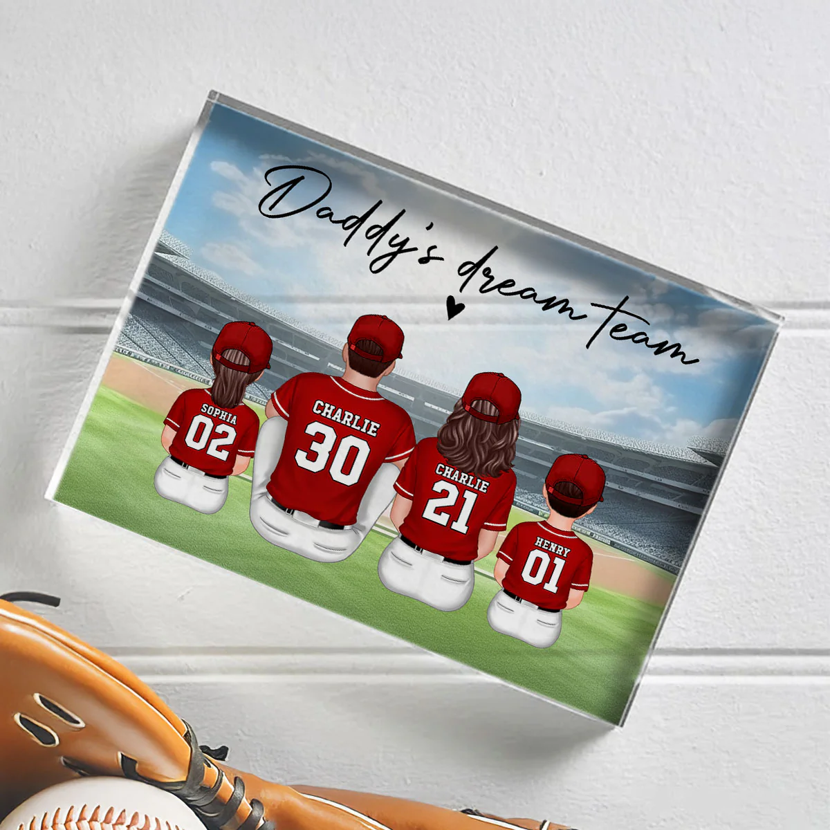 Daddy's Team Baseball Family Sitting Personalized Acrylic Block, Unique Gift for Dad, Gift for Husband - Image 6