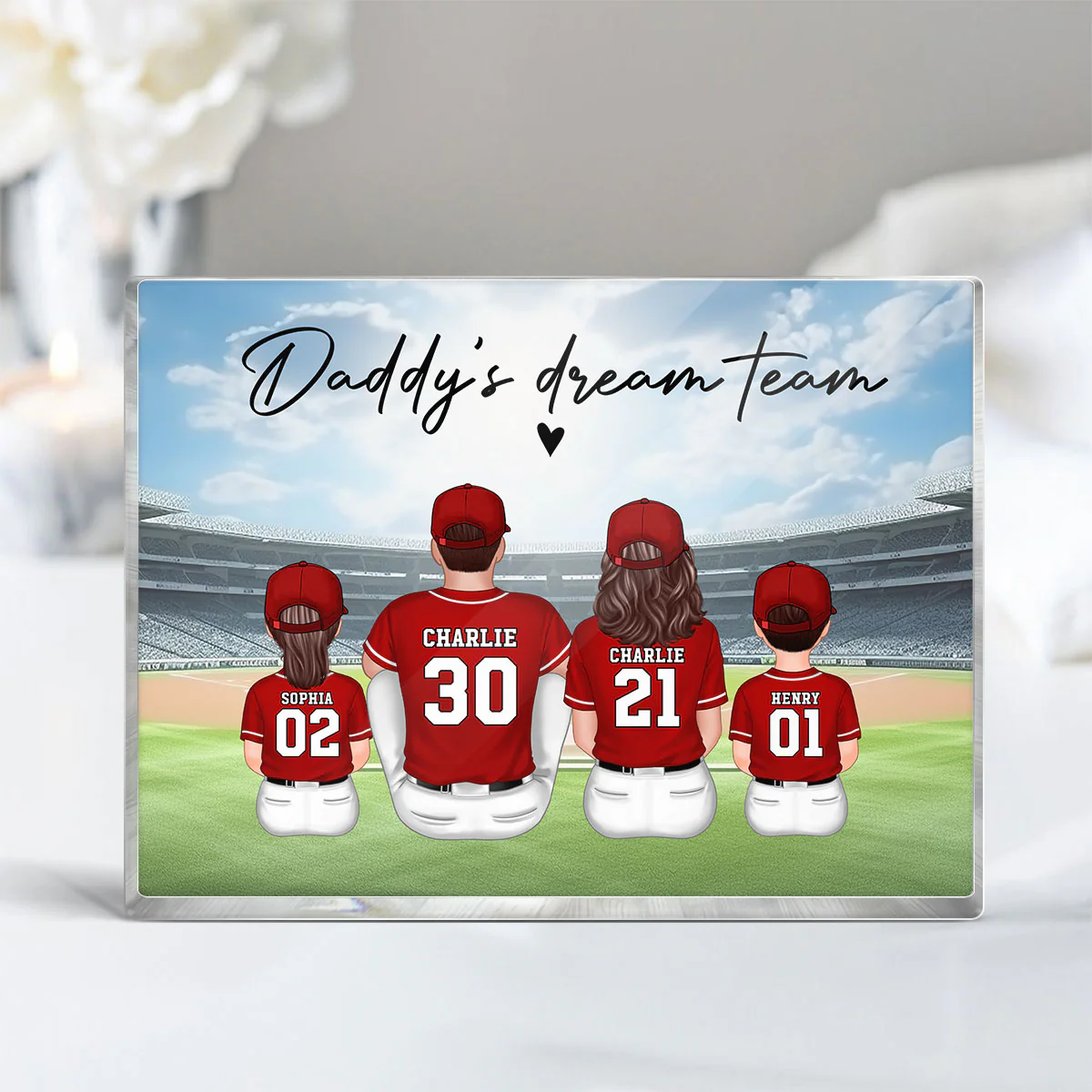 Daddy's Team Baseball Family Sitting Personalized Acrylic Block, Unique Gift for Dad, Gift for Husband - Image 7