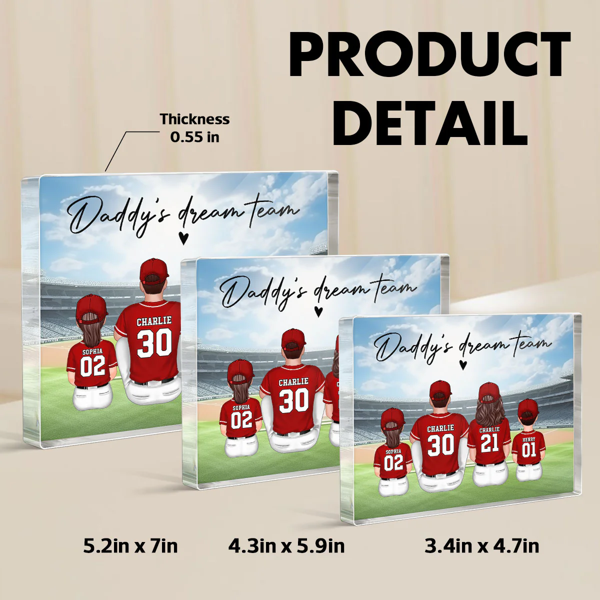 Daddy's Team Baseball Family Sitting Personalized Acrylic Block, Unique Gift for Dad, Gift for Husband - Image 8