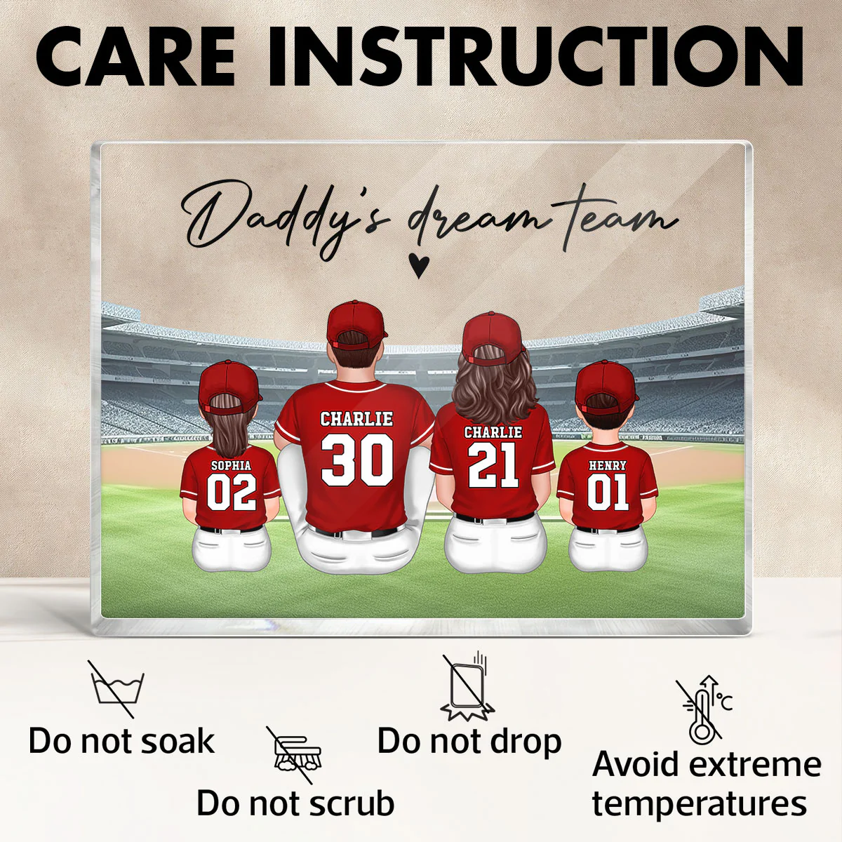 Daddy's Team Baseball Family Sitting Personalized Acrylic Block, Unique Gift for Dad, Gift for Husband - Image 9