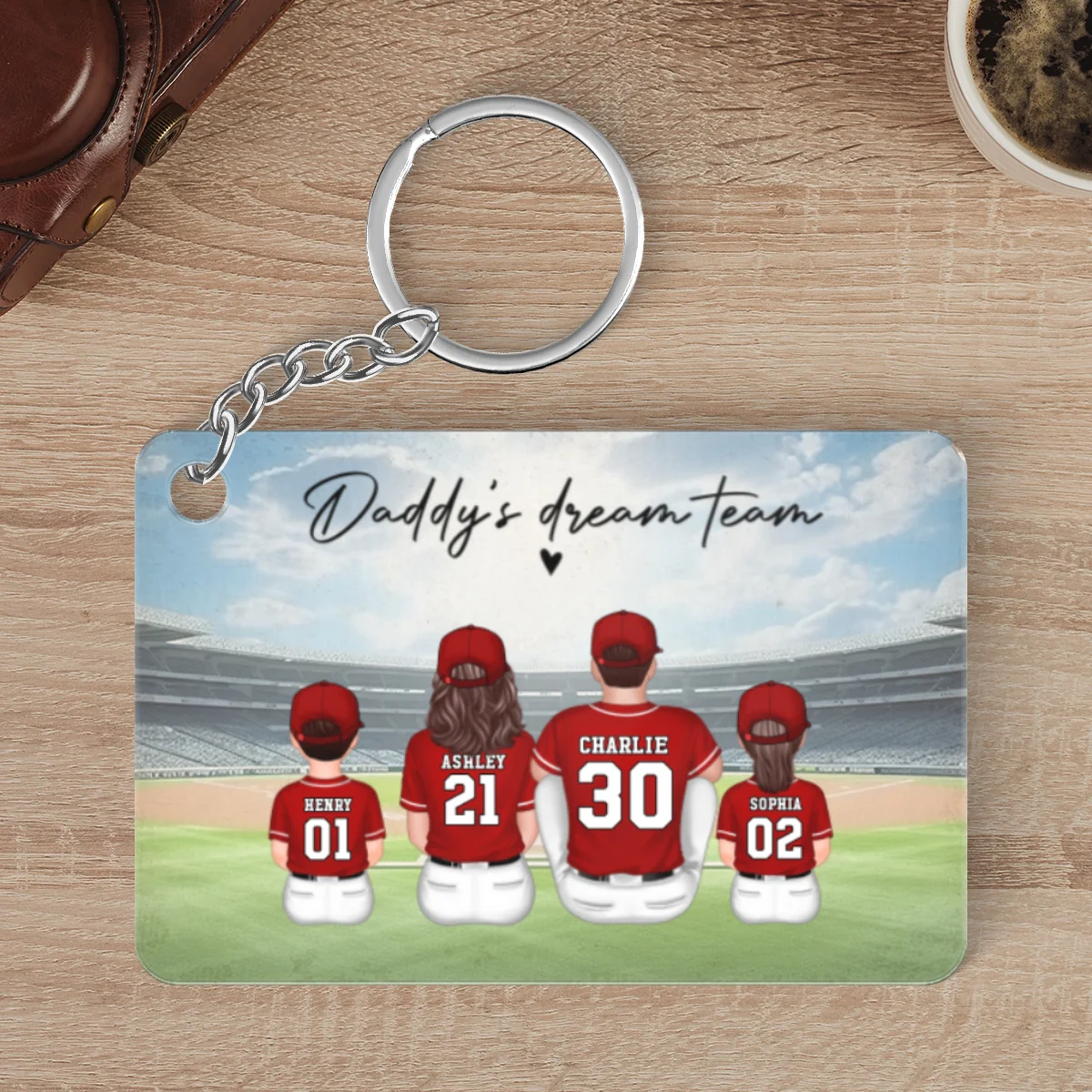 Daddy's Team Baseball Family Sitting Personalized Acrylic Keychain, Father's Day Gift For Dad, Grandpa, Husband - Image 7