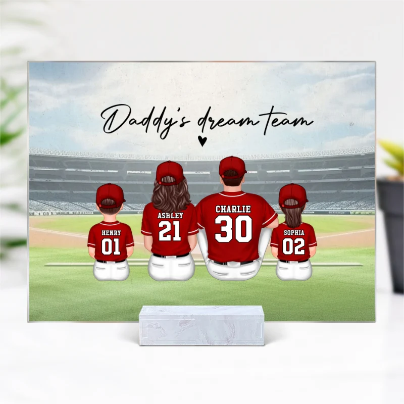 Daddy's Team Baseball Family Sitting Personalized Acrylic Plaque, Father's Day Gift For Dad, Grandpa, Husband - Image 5