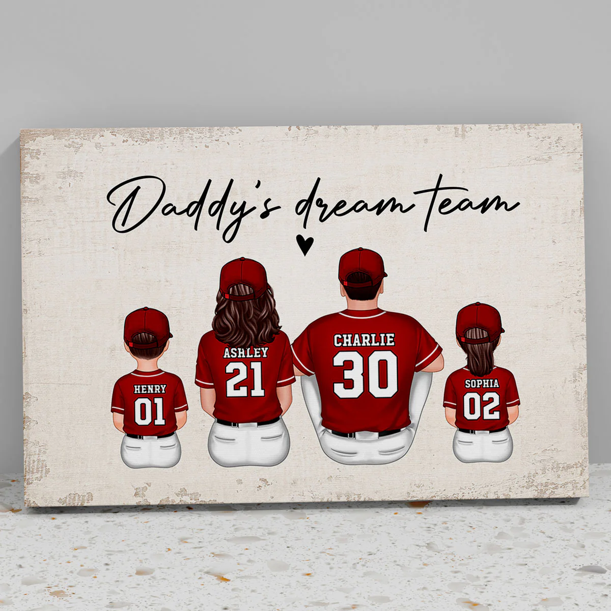 Daddy's Team Baseball Family Sitting Personalized Canvas, Gift For Dad, Grandpa, Husband - Image 5