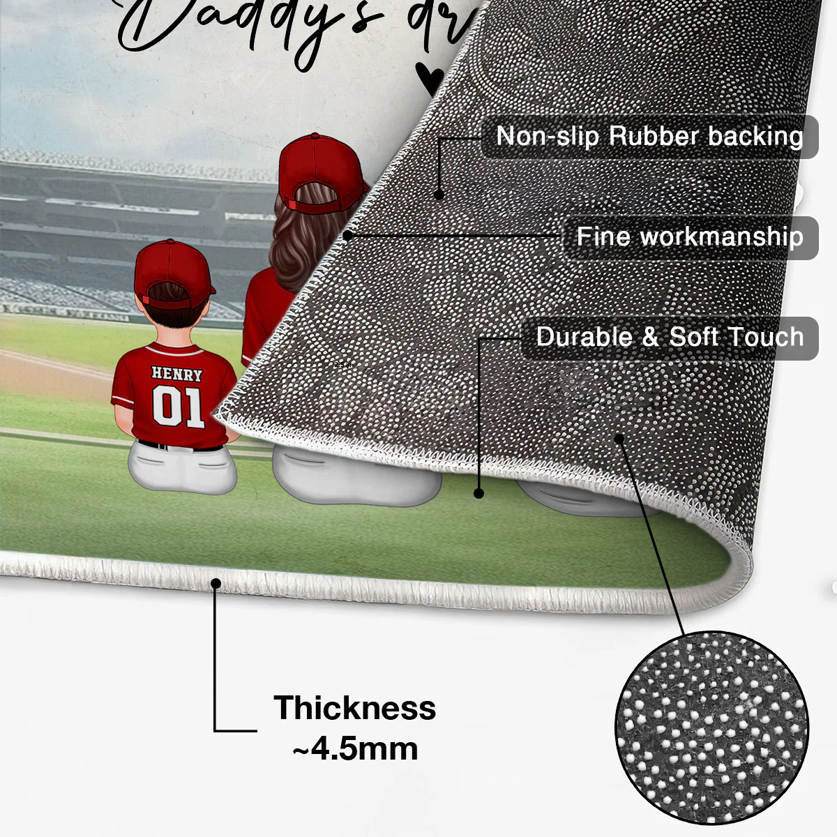 Daddy's Team Baseball Family Sitting Personalized Doormat, Father's Day Gift For Dad, Grandpa, Husband - Image 5