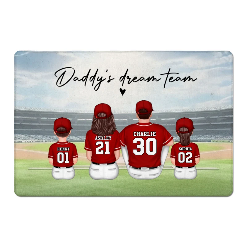 Daddy's Team Baseball Family Sitting Personalized Doormat, Father's Day Gift For Dad, Grandpa, Husband - Image 8