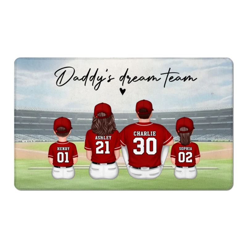 Daddy's Team Baseball Family Sitting Personalized Doormat, Father's Day Gift For Dad, Grandpa, Husband - Image 9
