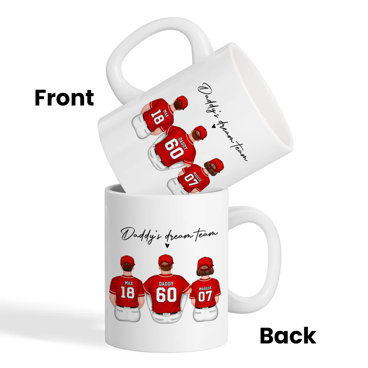 Daddy's Team Baseball Family Sitting Personalized Mug, Gift For Dad, Grandpa, Husband - Image 5