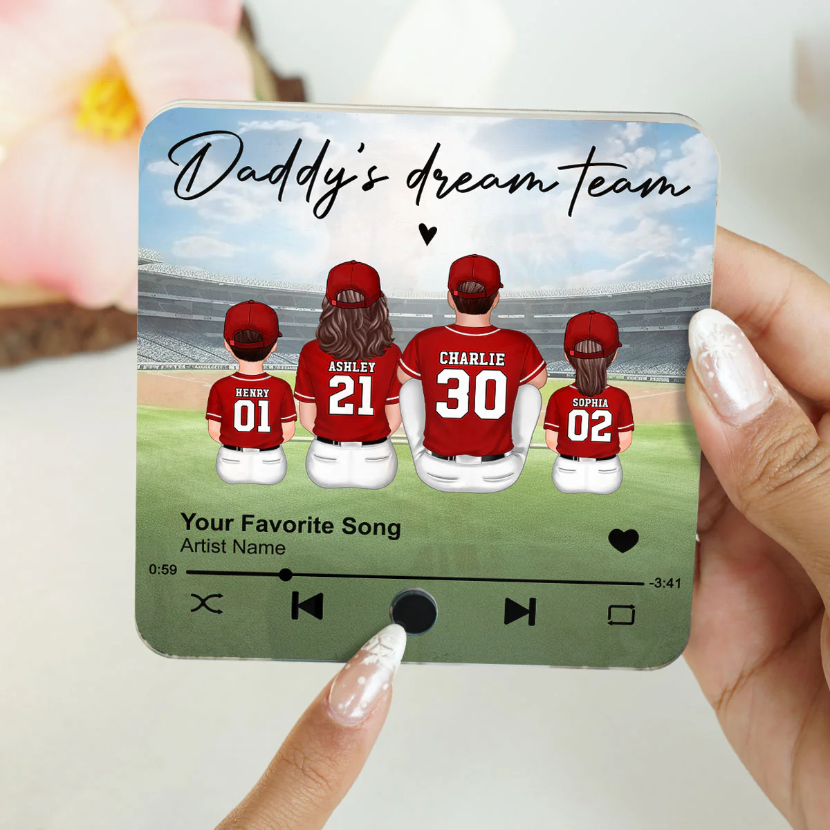 Daddy's Team Baseball Family Sitting Personalized Personalized Music Fridge Magnet, Heartfelt Gift For Dad - Image 7