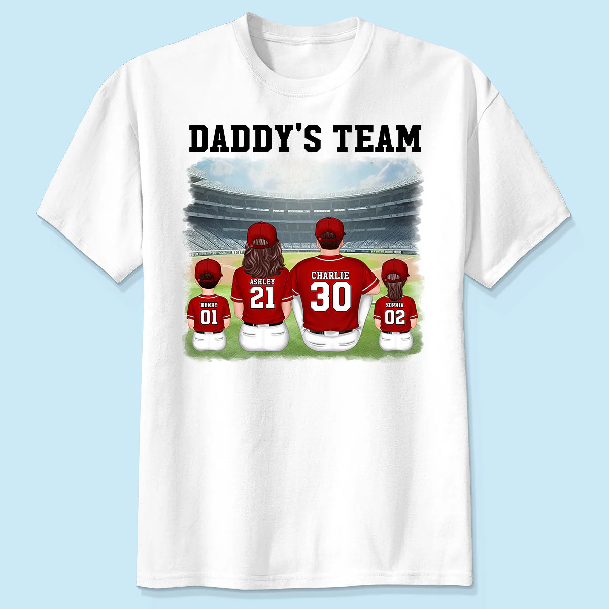 Daddy's Team Baseball Family Sitting Personalized Shirt, Father's Day Gift For Dad, Grandpa, Husband