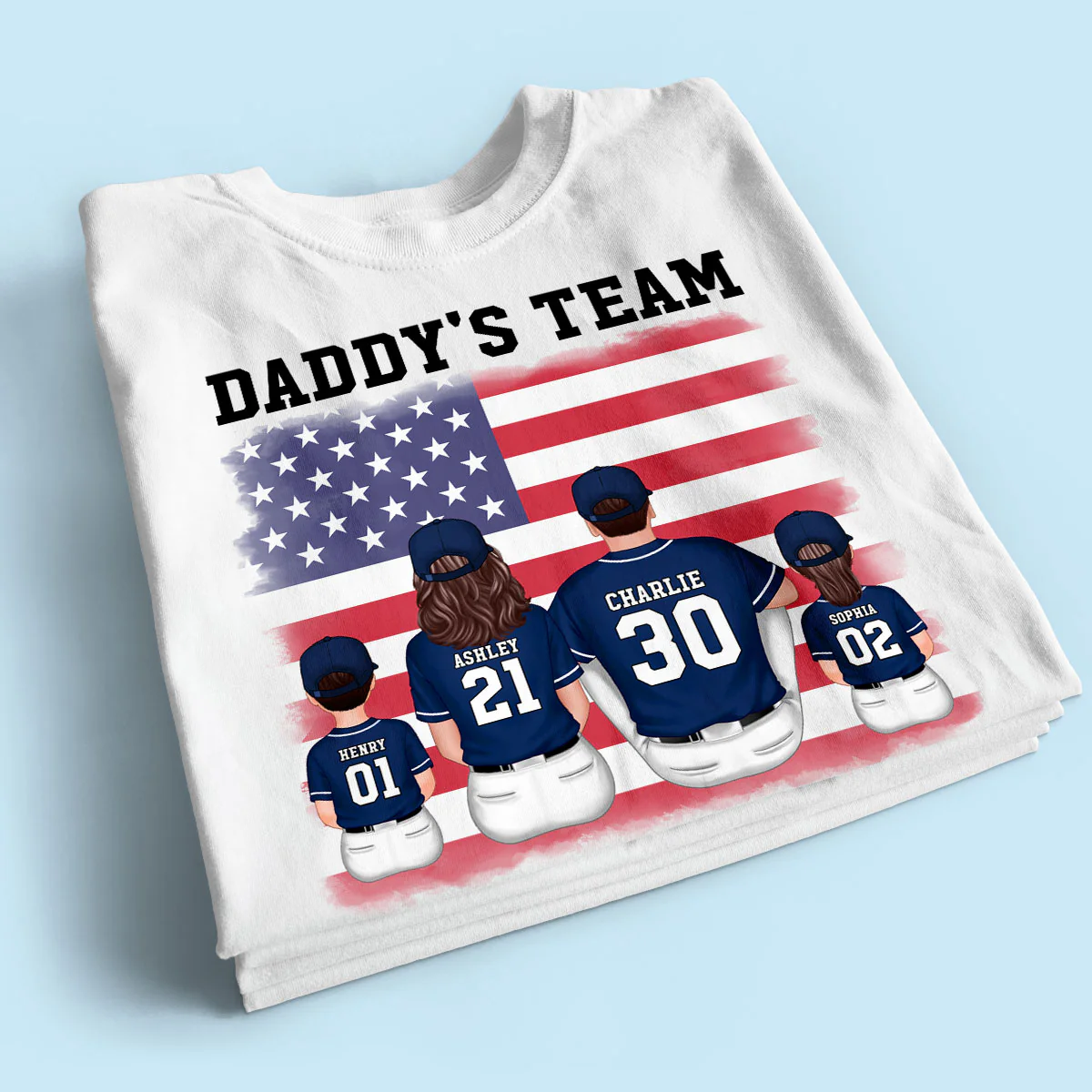 Daddy's Team Baseball Family Sitting Personalized Shirt, Father's Day Gift For Dad, Grandpa, Husband - Image 2