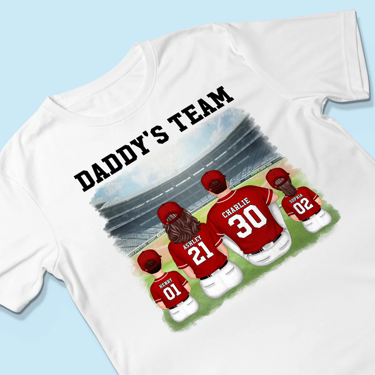 Daddy's Team Baseball Family Sitting Personalized Shirt, Father's Day Gift For Dad, Grandpa, Husband - Image 3