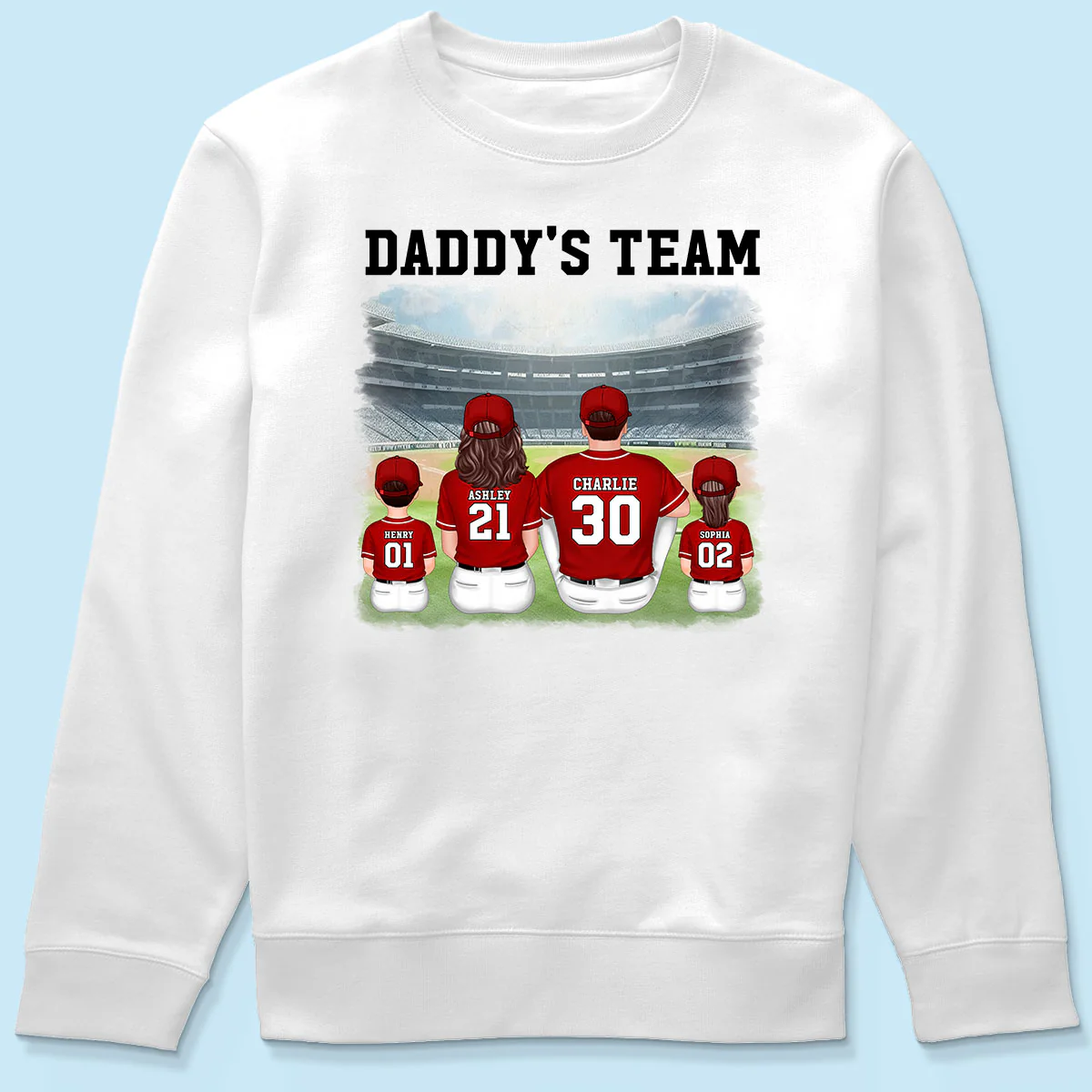 Daddy's Team Baseball Family Sitting Personalized Shirt, Father's Day Gift For Dad, Grandpa, Husband - Image 5