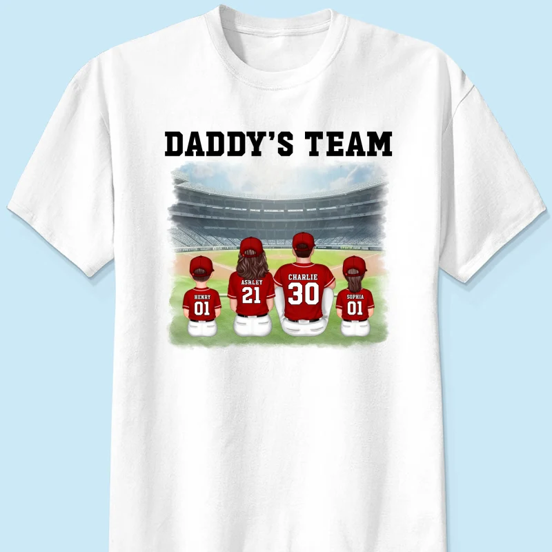 Daddy's Team Baseball Family Sitting Personalized Shirt, Father's Day Gift For Dad, Grandpa, Husband - Image 6