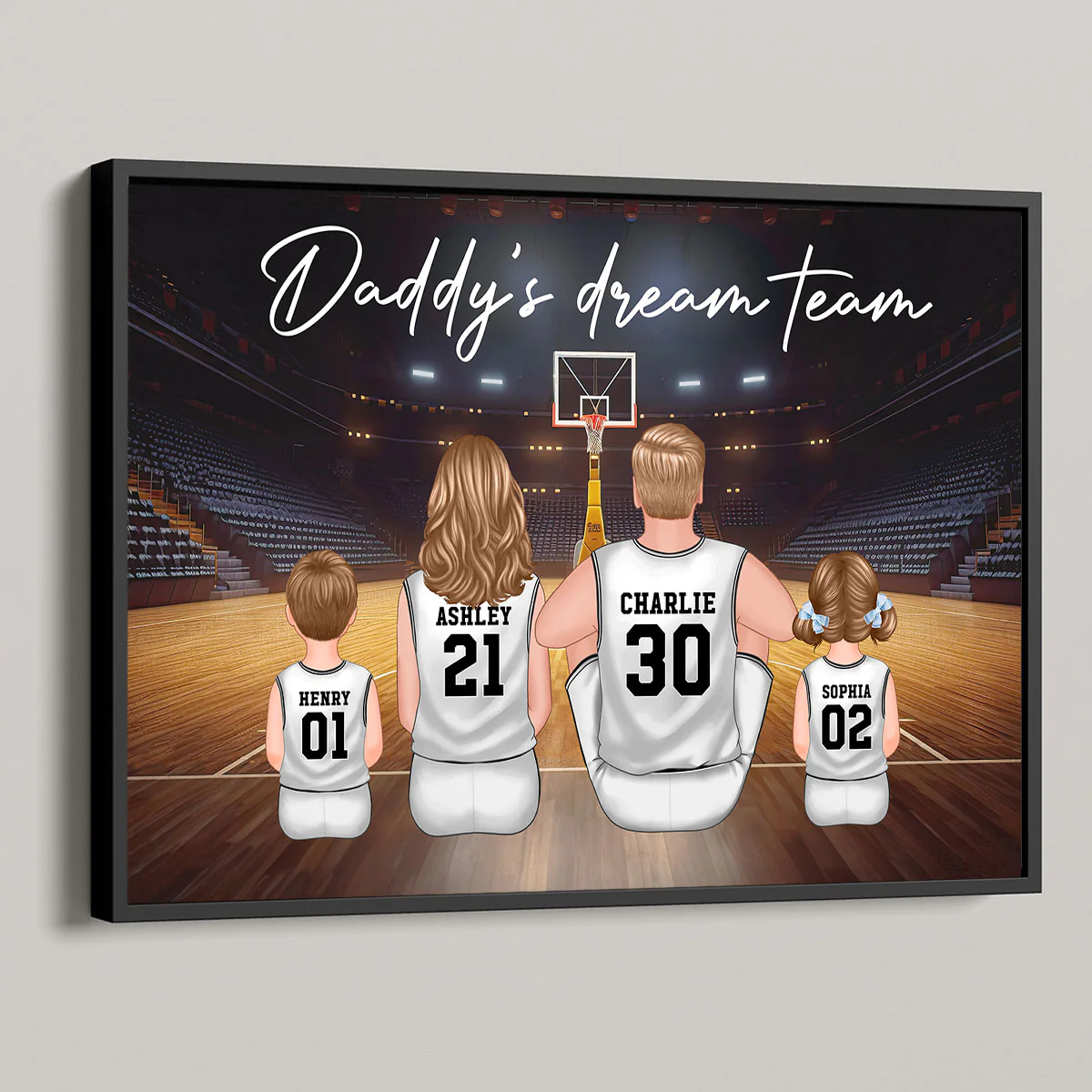 Daddy's Team Basketball Family Sitting Personalized Poster, Gift For Family, Dad, Grandpa, Husband