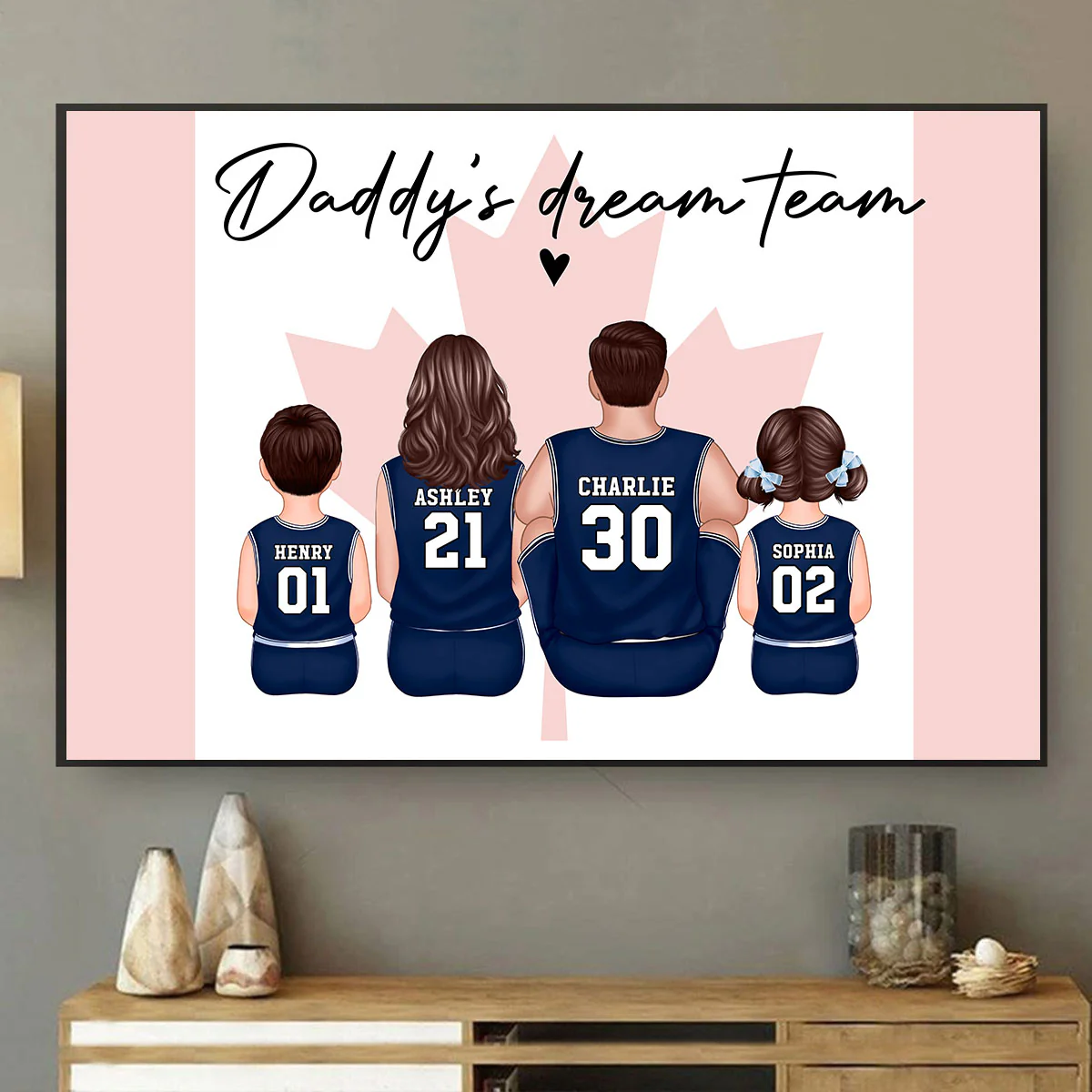 Daddy's Team Basketball Family Sitting Personalized Poster, Gift For Family, Dad, Grandpa, Husband - Image 7