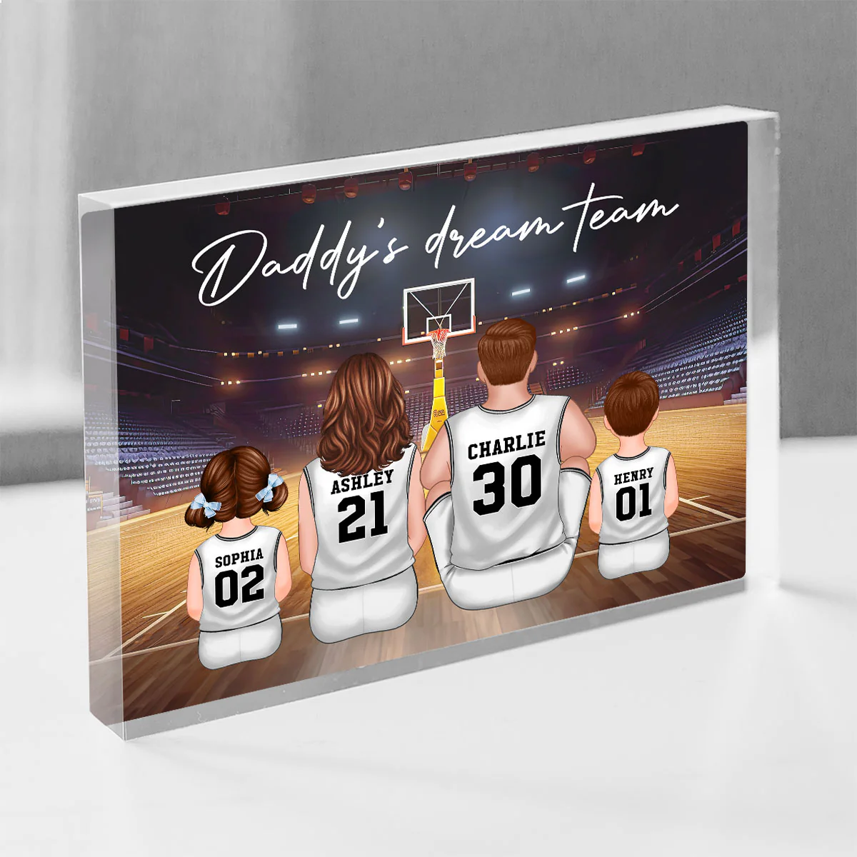 Daddy's Team Basketball Family Sitting Personalized Acrylic Block, Unique Gift for Dad, Gift for Husband - Image 2