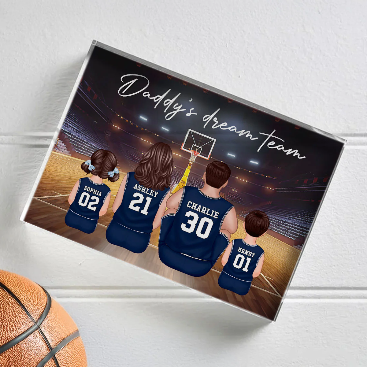 Daddy's Team Basketball Family Sitting Personalized Acrylic Block, Unique Gift for Dad, Gift for Husband - Image 3
