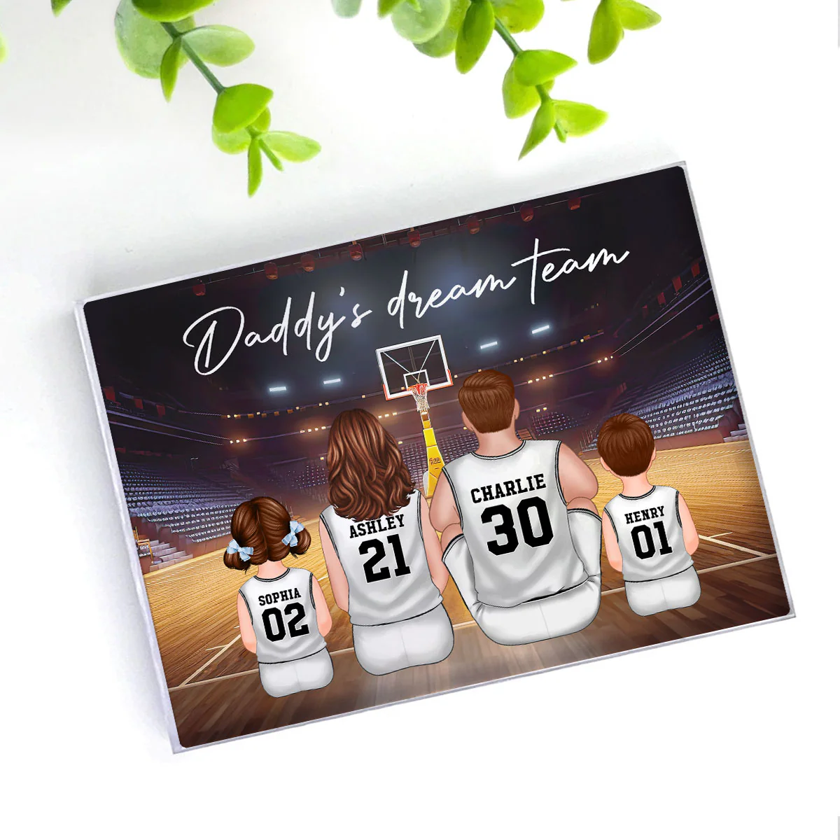Daddy's Team Basketball Family Sitting Personalized Acrylic Block, Unique Gift for Dad, Gift for Husband - Image 4