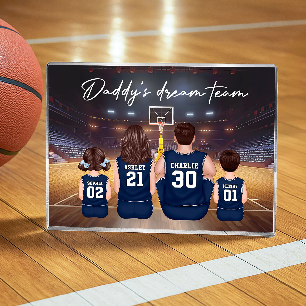 Daddy's Team Basketball Family Sitting Personalized Acrylic Block, Unique Gift for Dad, Gift for Husband - Image 5