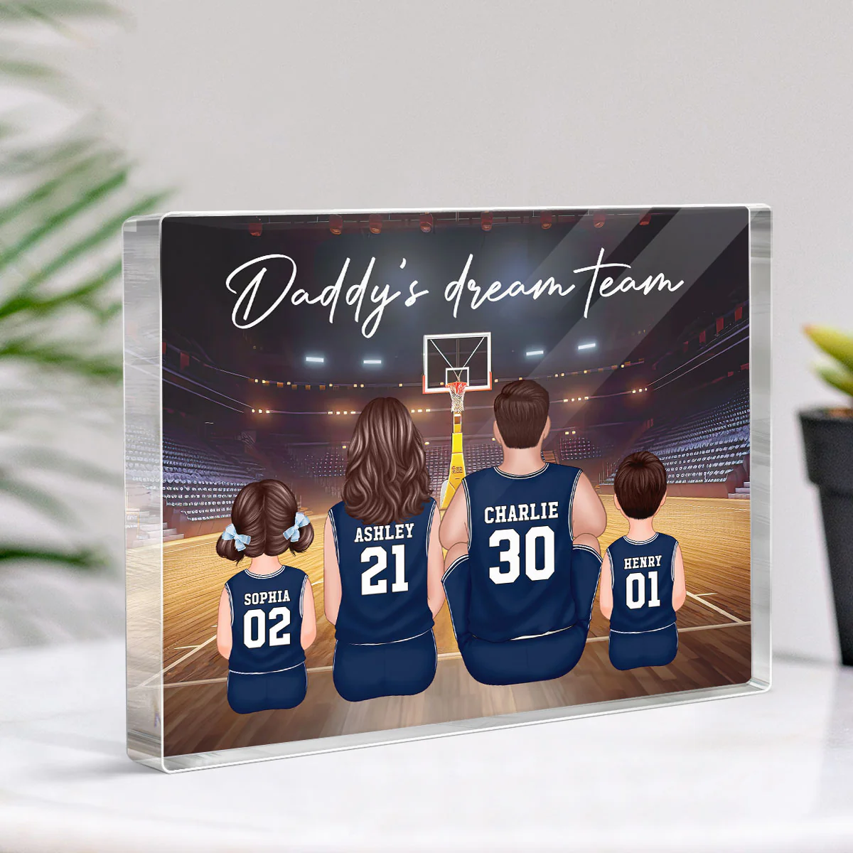 Daddy's Team Basketball Family Sitting Personalized Acrylic Block, Unique Gift for Dad, Gift for Husband - Image 7