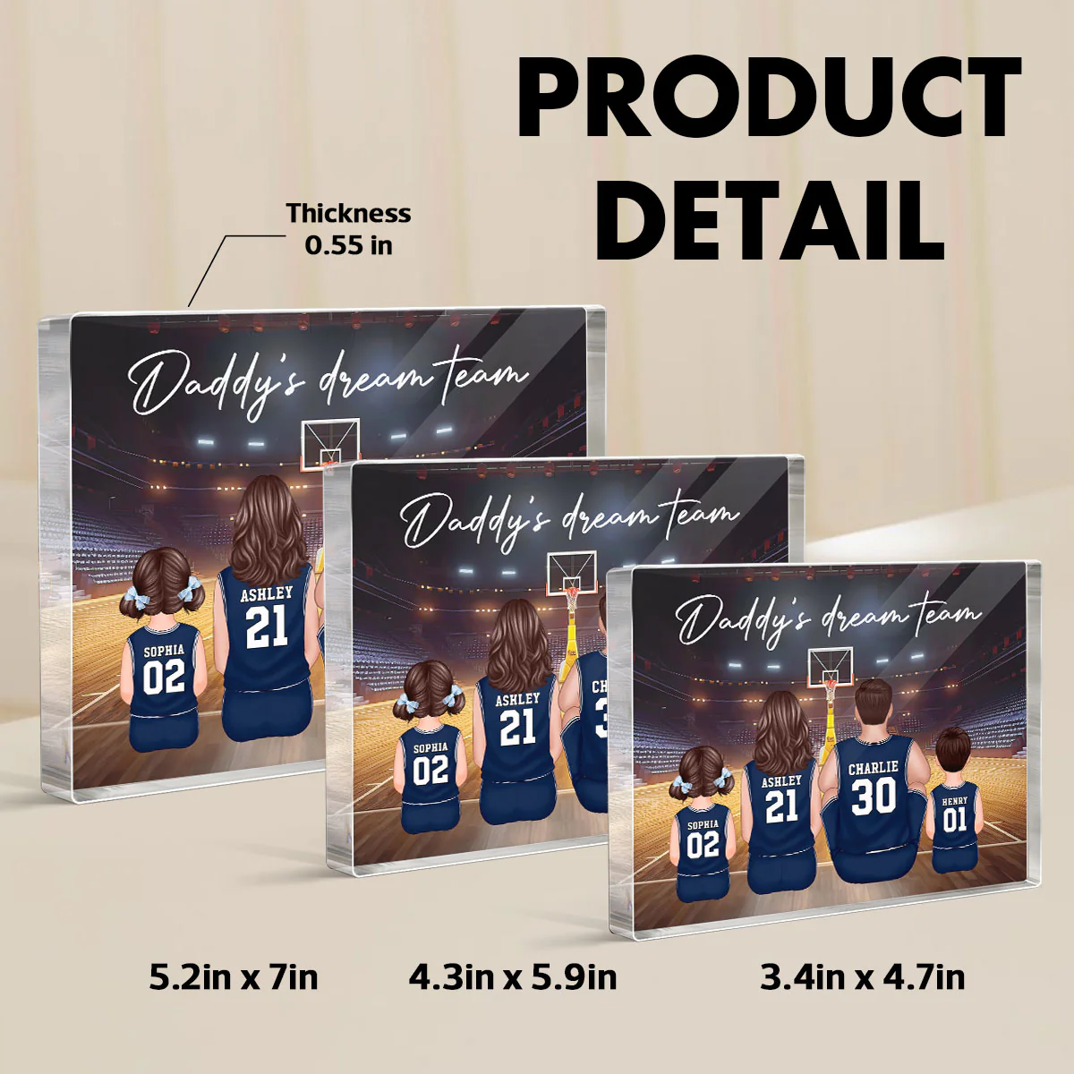 Daddy's Team Basketball Family Sitting Personalized Acrylic Block, Unique Gift for Dad, Gift for Husband - Image 9