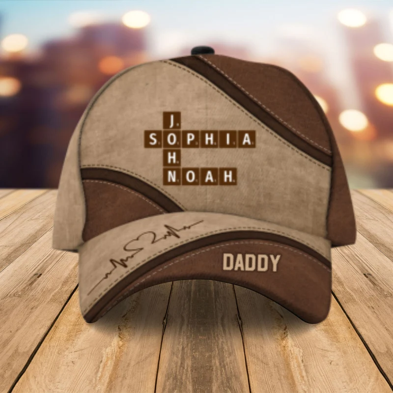 Daddy's Team Crossword Puzzle Art Personalized Classic Cap, Gift for Dad - Image 9