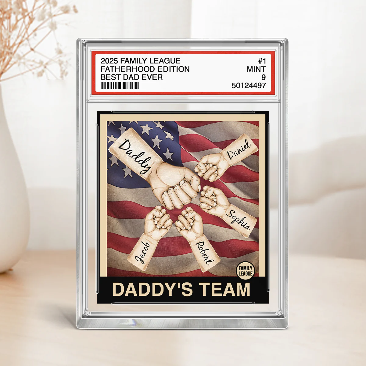 Daddy's Team Dad & Kids Fist Bumps Trading Card Style Personalized Acrylic Block Plaque - Image 4