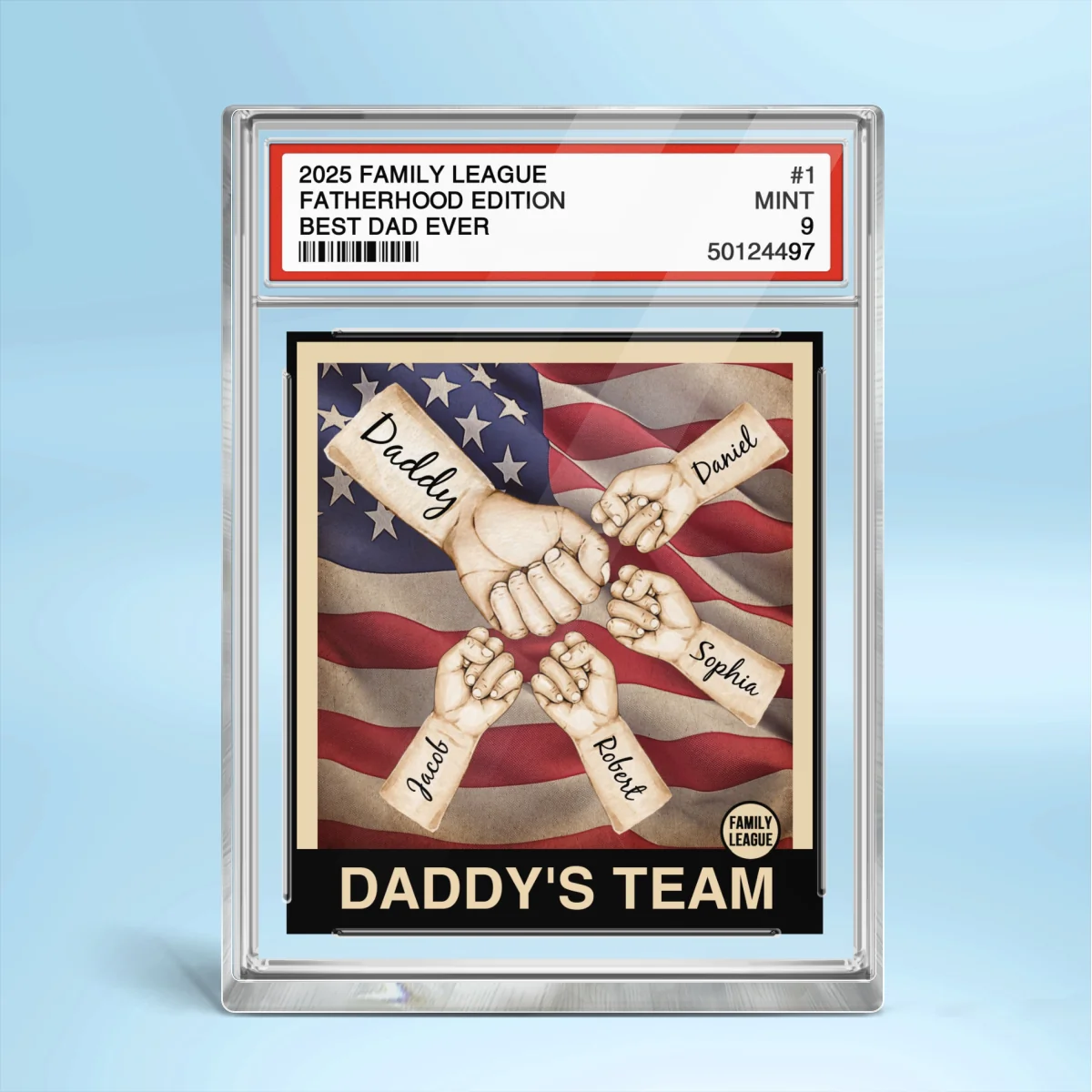 Daddy's Team Dad & Kids Fist Bumps Trading Card Style Personalized Acrylic Block Plaque - Image 8