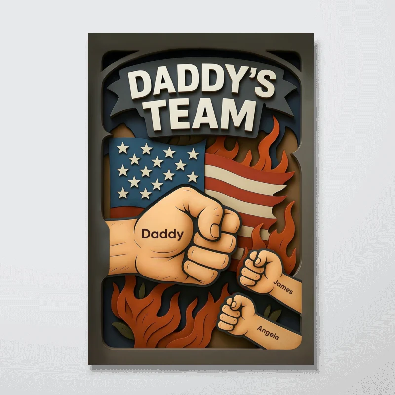 Daddy's Team Fist Bump 3D Effect Layered Personalized Poster, Father's Day Gift for Dad - Image 11