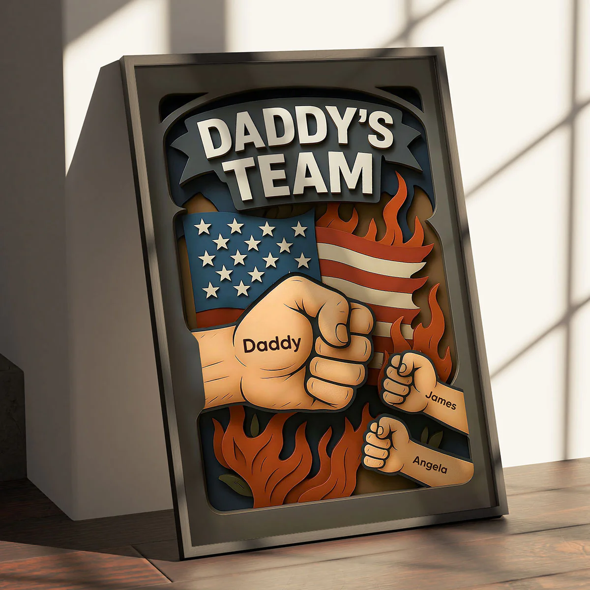 Daddy's Team Fist Bump 3D Effect Layered Personalized Poster, Father's Day Gift for Dad - Image 3