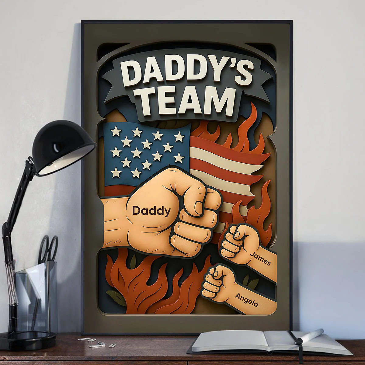 Daddy's Team Fist Bump 3D Effect Layered Personalized Poster, Father's Day Gift for Dad - Image 4