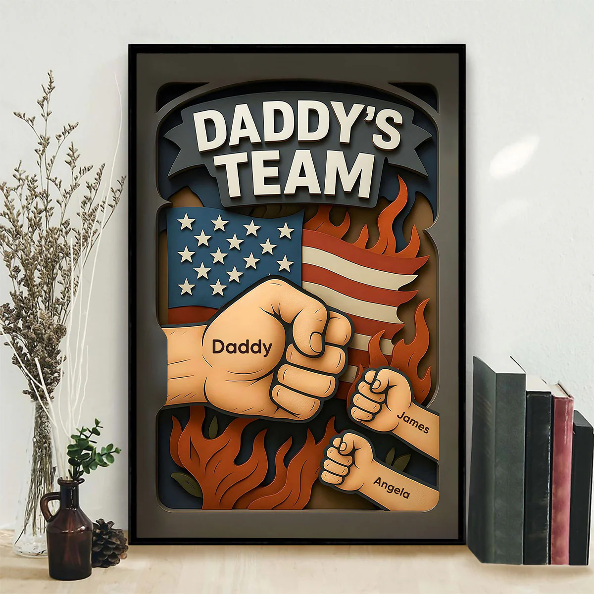 Daddy's Team Fist Bump 3D Effect Layered Personalized Poster, Father's Day Gift for Dad - Image 5