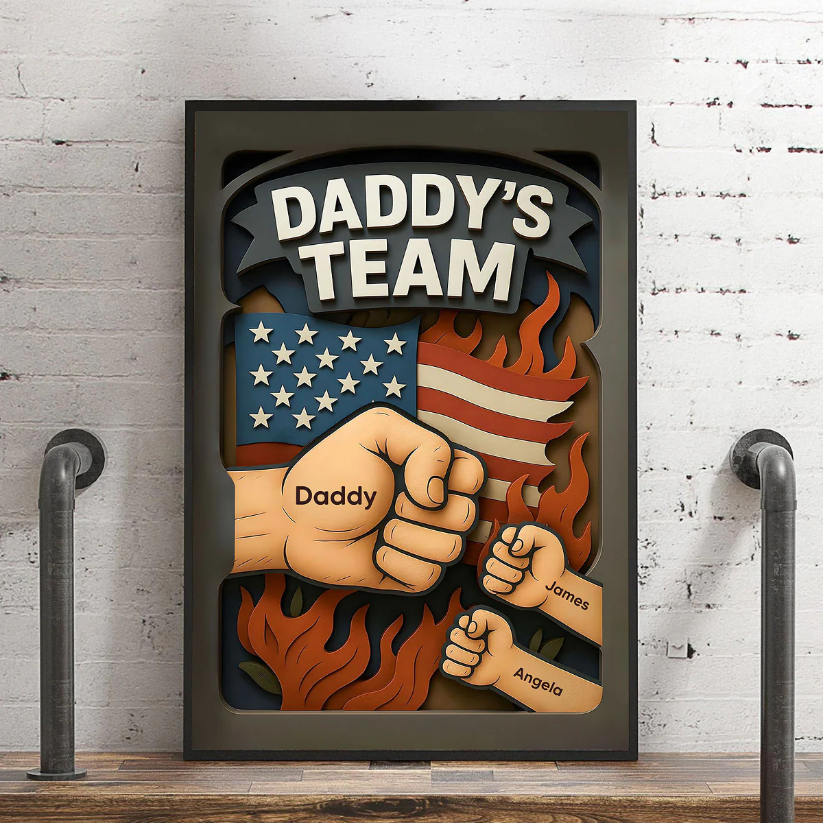 Daddy's Team Fist Bump 3D Effect Layered Personalized Poster, Father's Day Gift for Dad - Image 6