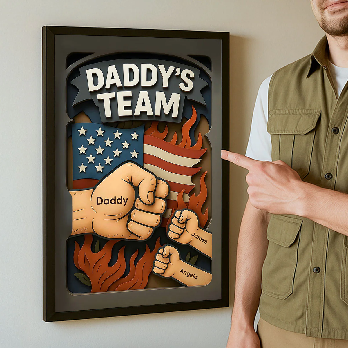 Daddy's Team Fist Bump 3D Effect Layered Personalized Poster, Father's Day Gift for Dad - Image 7