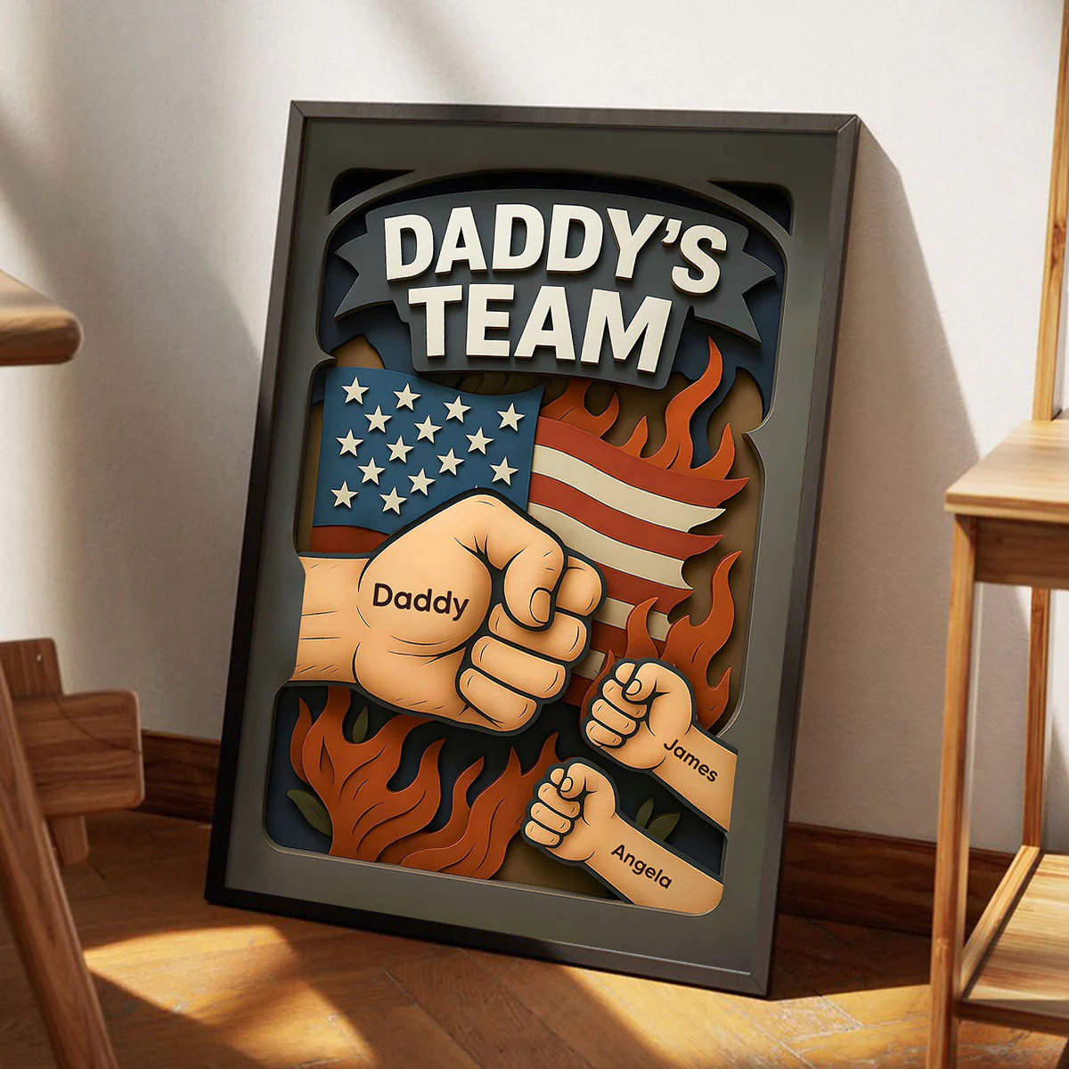 Daddy's Team Fist Bump 3D Effect Layered Personalized Poster, Father's Day Gift for Dad - Image 8