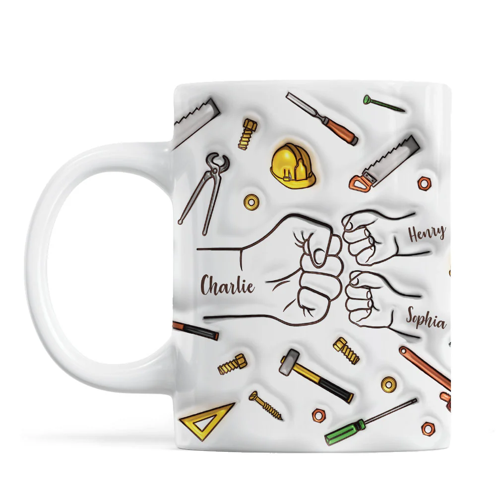 Daddy's Team Fist Bump, 3D Inflated Personalized Mug, Father's Day Gift For Dad - Image 3