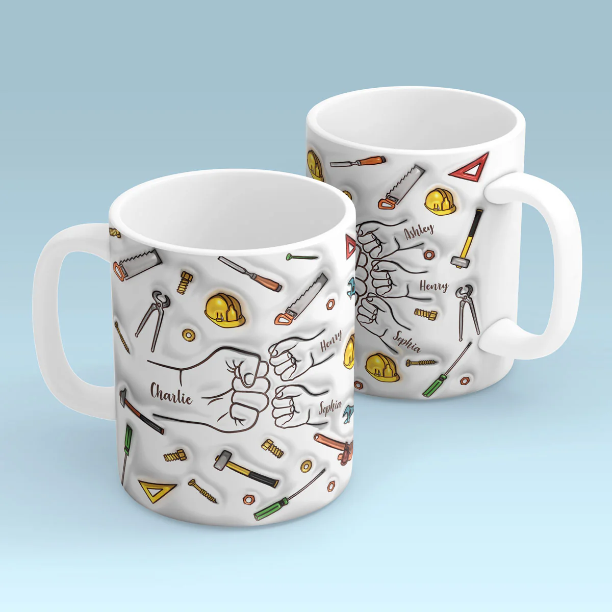 Daddy's Team Fist Bump, 3D Inflated Personalized Mug, Father's Day Gift For Dad - Image 4