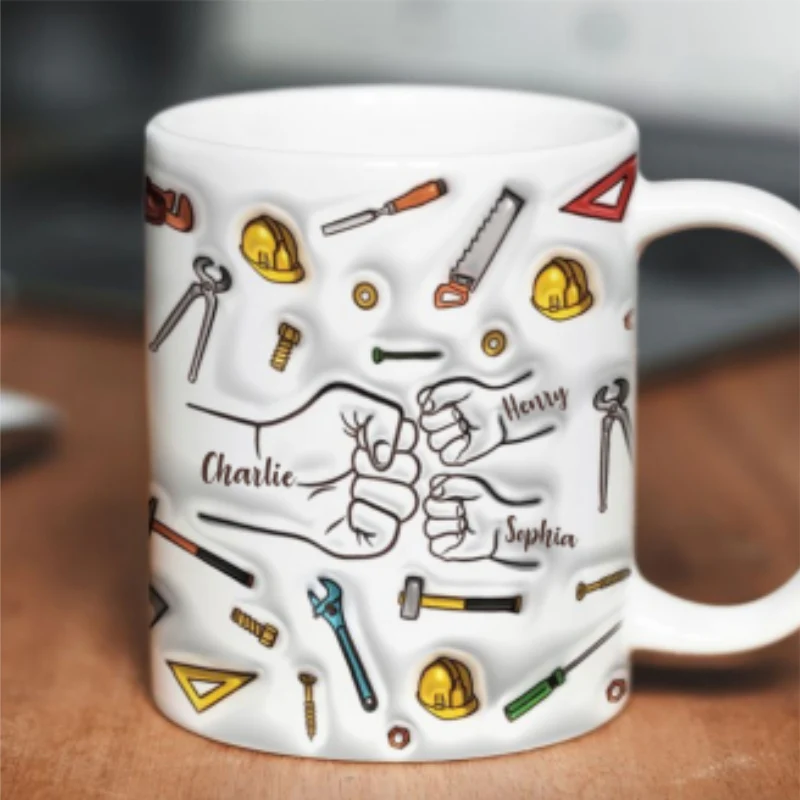 Daddy's Team Fist Bump, 3D Inflated Personalized Mug, Father's Day Gift For Dad - Image 9