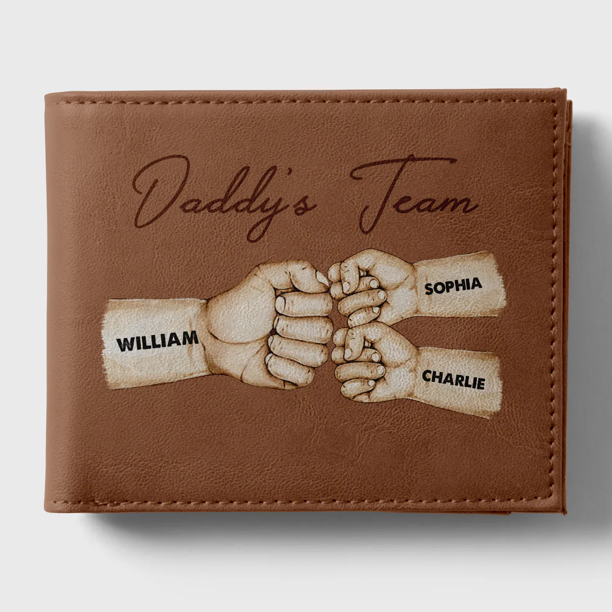 Daddy‘s Team Fist Bump Best Dad Ever Personalized Printed Leather Wallet, Gift For Husband, Dad