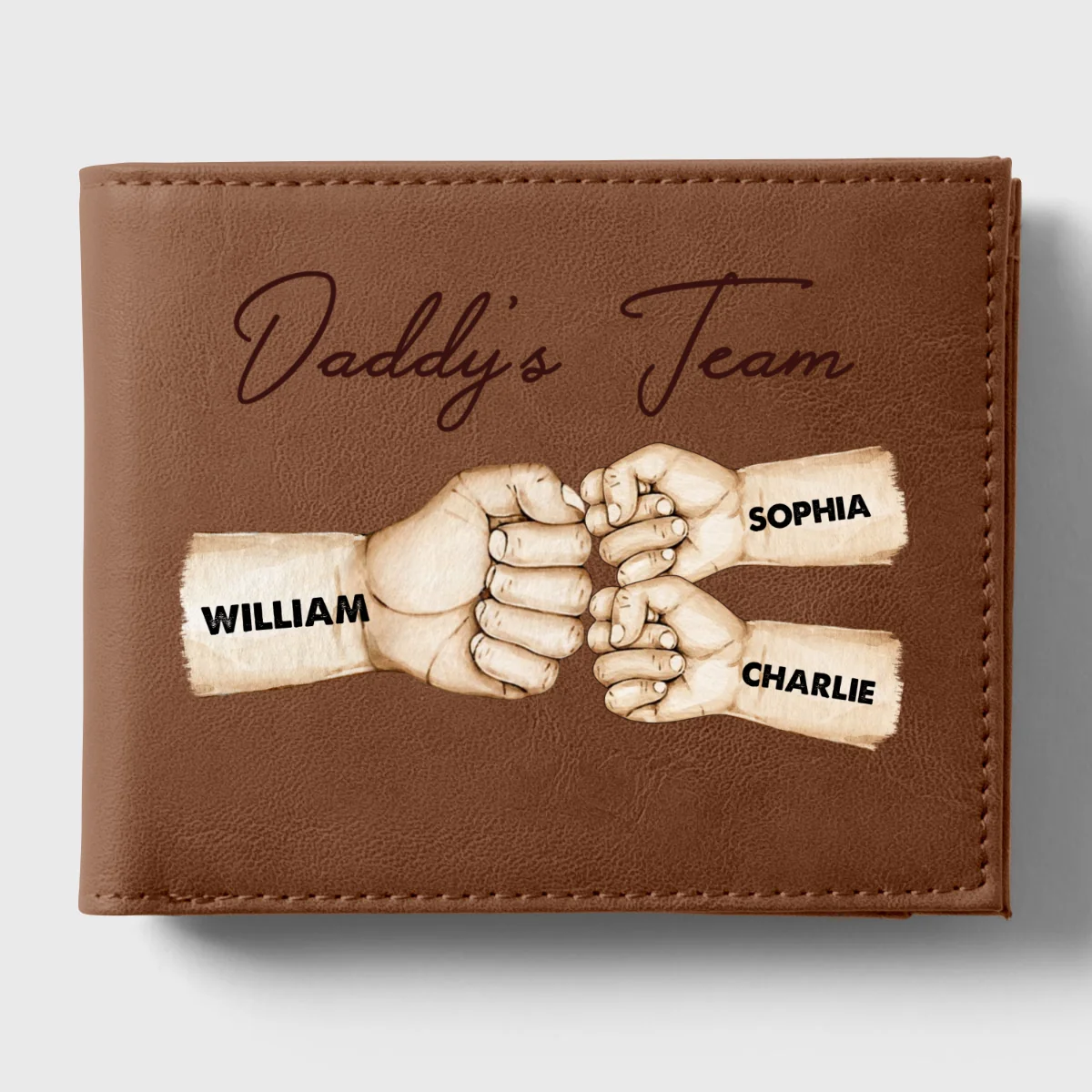 Daddy‘s Team Fist Bump Best Dad Ever Personalized Printed Leather Wallet, Gift For Husband, Dad - Image 6