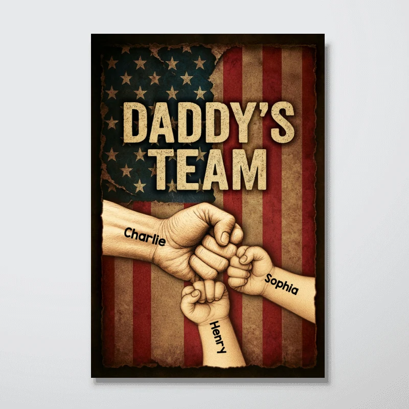 Daddy's Team Fist Bump Metal Plate Vintage Personalized Poster, Father's Day Gift for Dad - Image 12