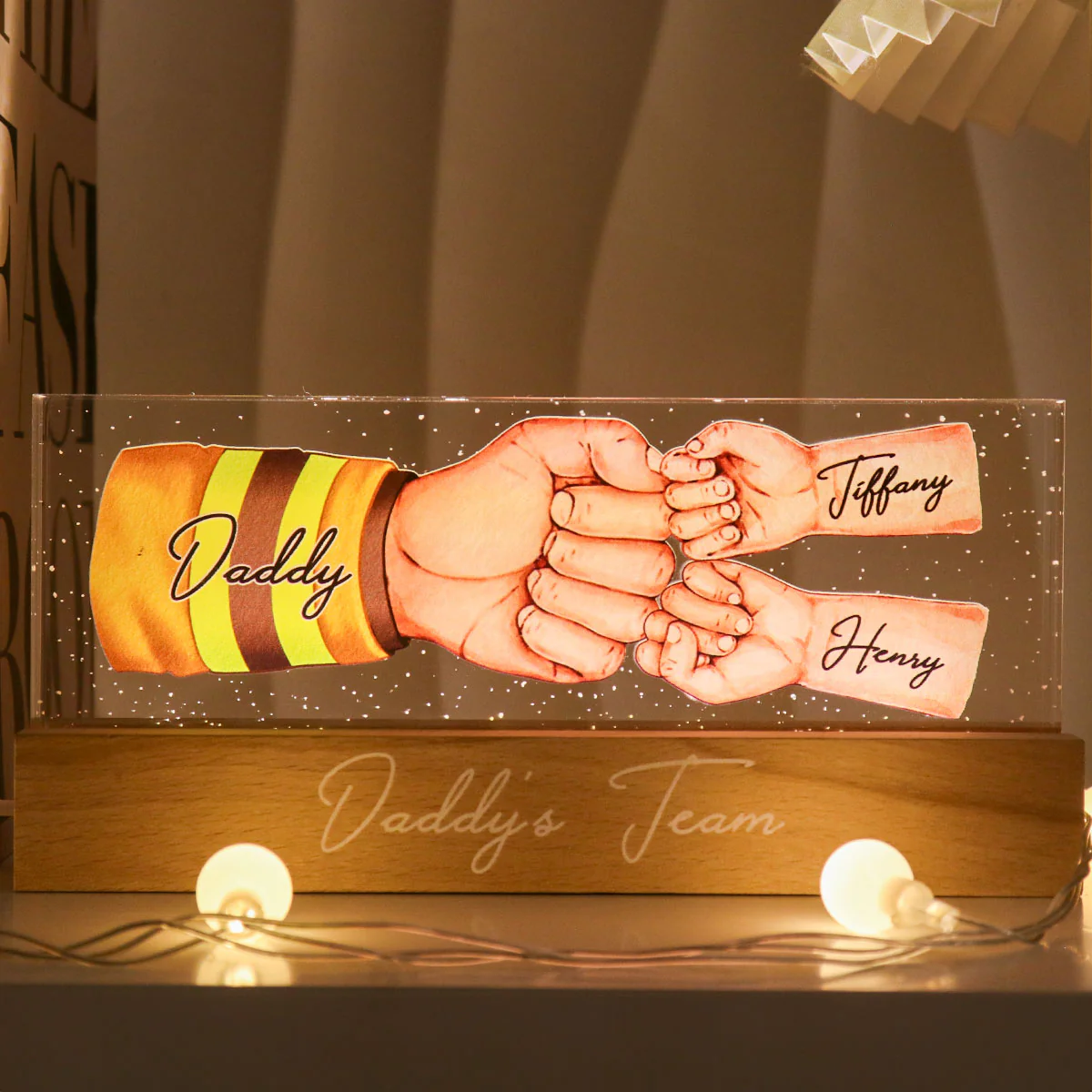 Occupation Daddy's Team Fist Bump Personalized Acrylic LED Night Light, Father's Day Gift For Dad, Grandpa, Husband - Image 5