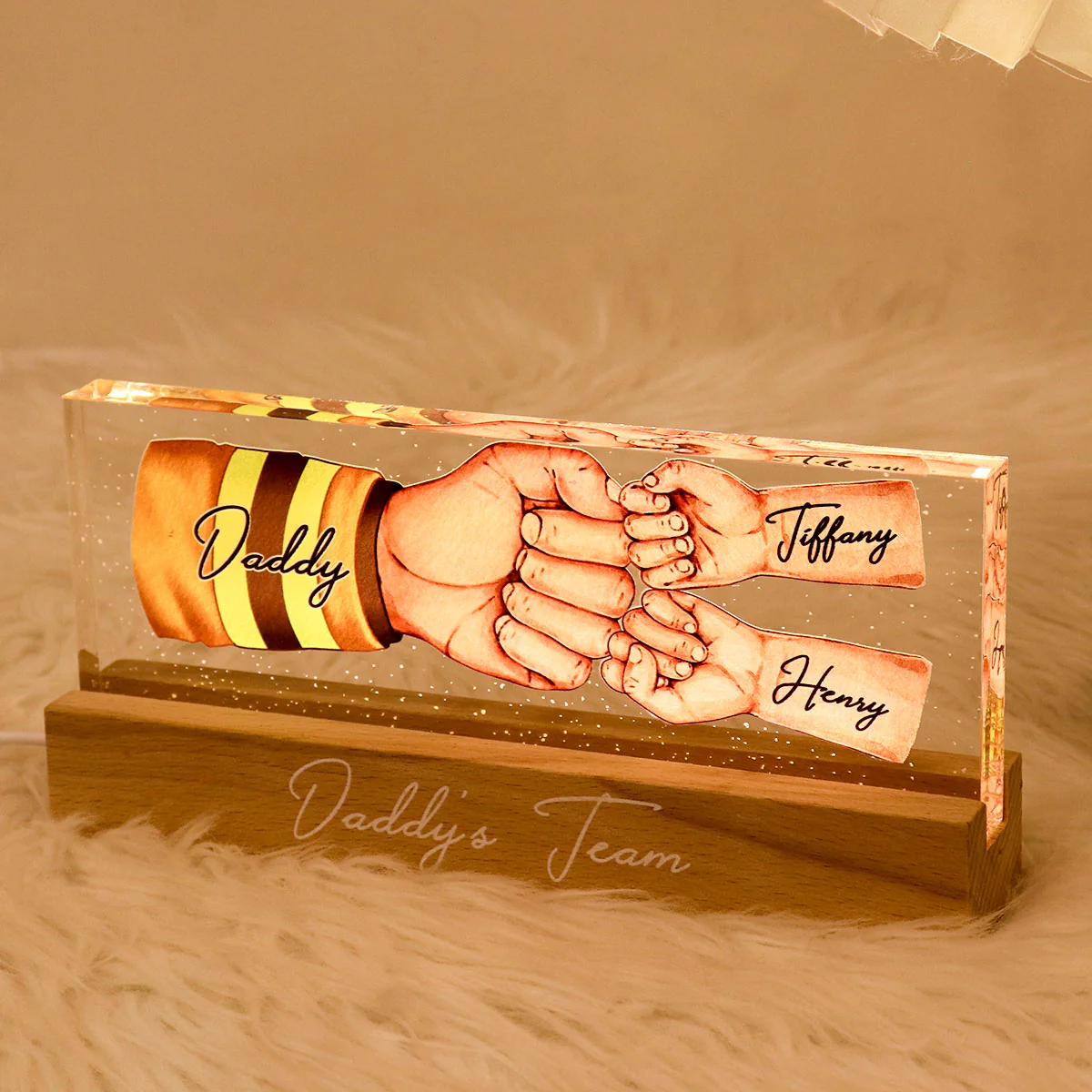 Occupation Daddy's Team Fist Bump Personalized Acrylic LED Night Light, Father's Day Gift For Dad, Grandpa, Husband - Image 6