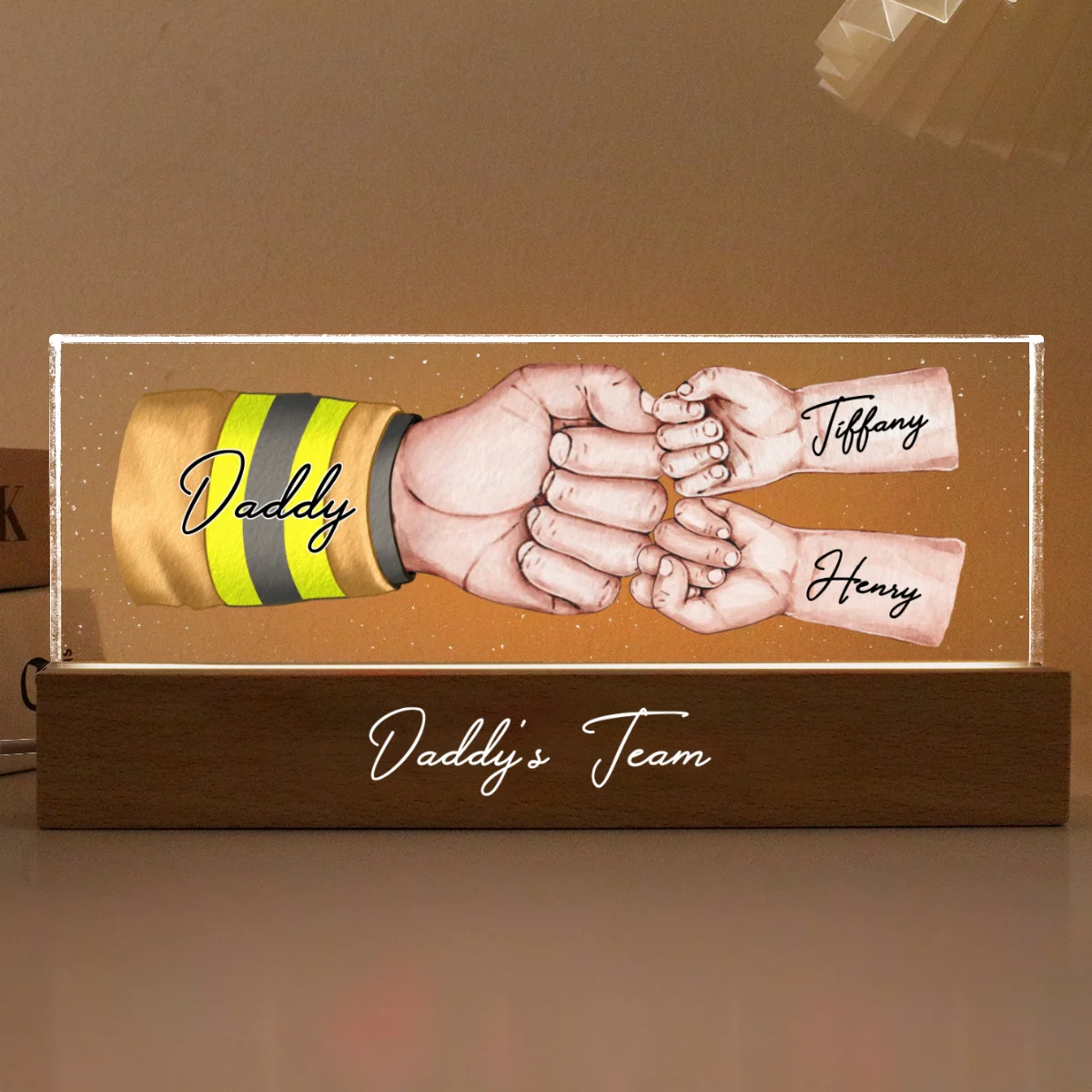 Occupation Daddy's Team Fist Bump Personalized Acrylic LED Night Light, Father's Day Gift For Dad, Grandpa, Husband - Image 8