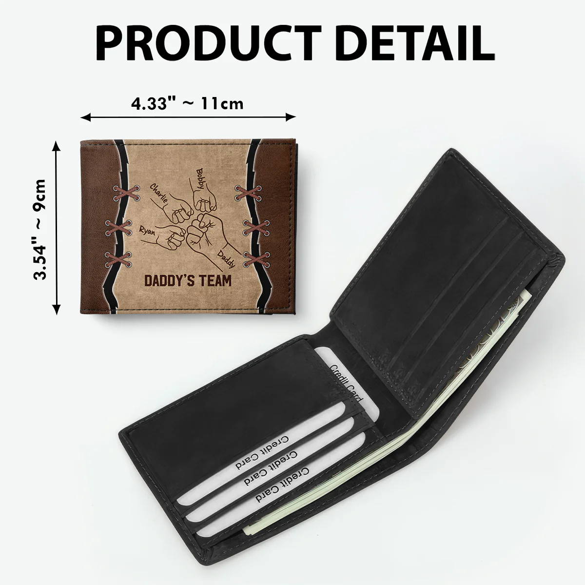 Daddy‘s Team Fist Bump Outline Gift For Dad Personalized Men’s Wallet - Image 6